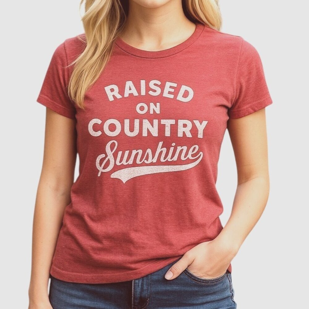 Instant Message Raised on Country Sunshine Distressed T-shirt Medium Burgundy - Picture 8 of 14